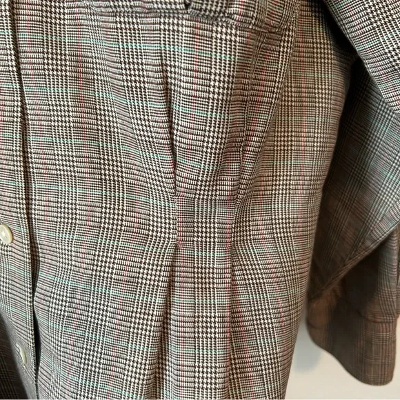 Vintage 80's Ralph Lauren Brown Cotton Wool Plaid Blouse with Darts Equestrian - Picture 9 of 11